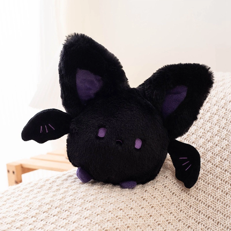 Cute Round Bat Plush Toy, Soft Fluffy Bat Stuffed Doll, White & Black Bat Plush Pillow, Halloween Decoration, Devil Bat Plush Cushion, Kids Birthday & Halloween Gift