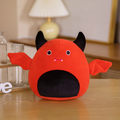 Cute Red Devil Bat Plush Toy, Round Squish‑Style Stuffed Animal with Horns, Soft Devil Bat Pillow, Halloween Plush Cushion, Kids Halloween & Birthday Gift