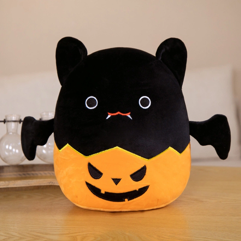 Halloween Pumpkin Bat Plush Toy, Cute Round Squish‑Style Stuffed Doll, Bat on Pumpkin Jack‑o‑Lantern Plush Pillow, Soft Devil Plush Cushion, Kids Halloween Birthday Gift