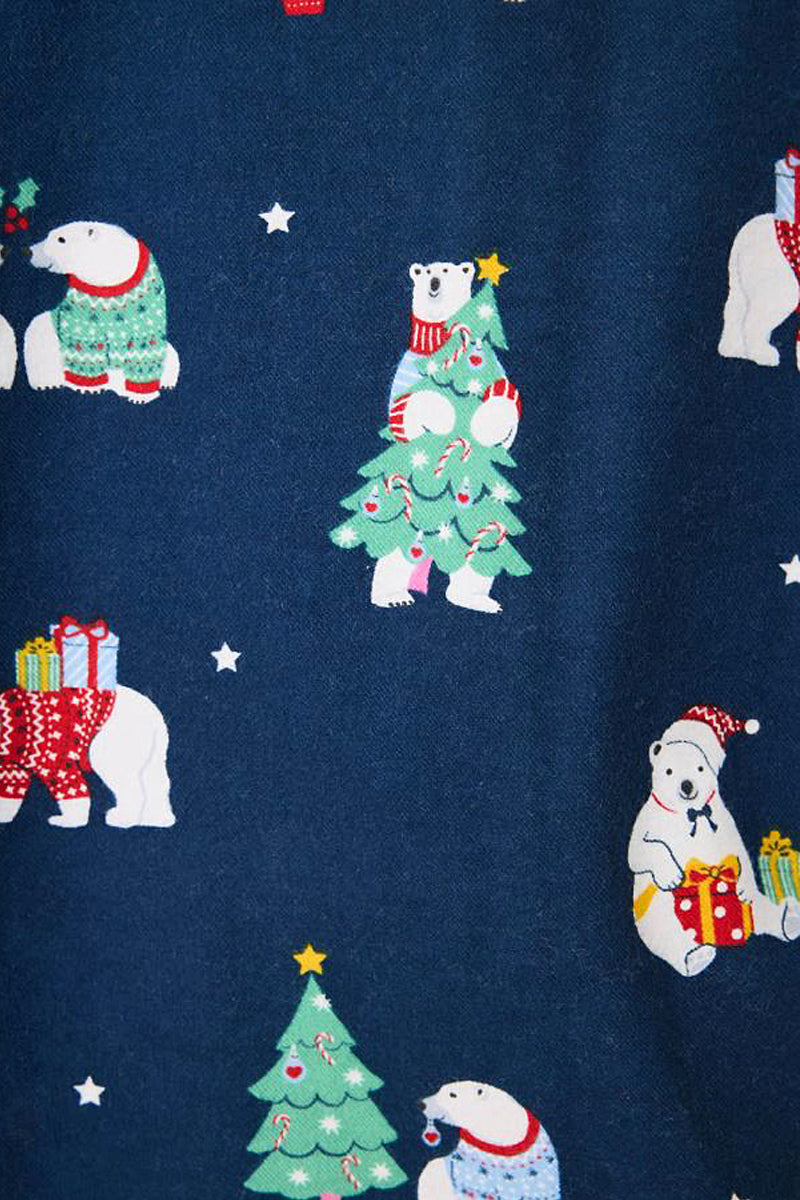 P.J Salvage Bearly Awake Print Flannel PJ Set with Headband in Navy