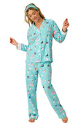 P.J Salvage This Is How I Roll Print Flannel PJ Set with Headband in Turquoise