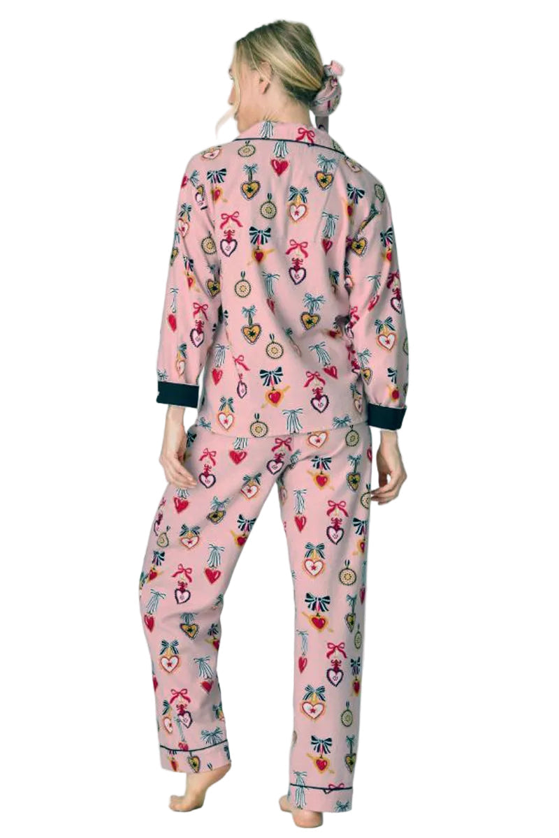 P. J. Salvage Love Lockets 3-Piece Flannel PJ Set in Iced Rose