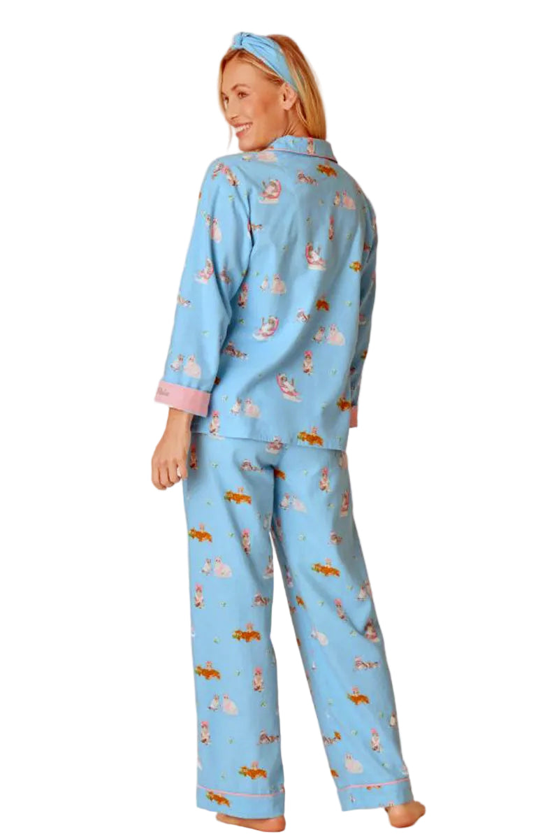 P. J. Salvage Pampered Cat 3-Piece Flannel PJ Set in Blue Elixir