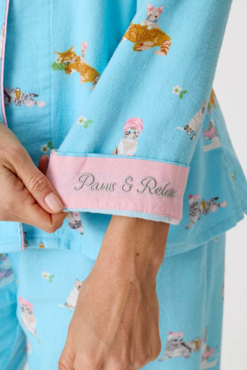 P. J. Salvage Pampered Cat 3-Piece Flannel PJ Set in Blue Elixir